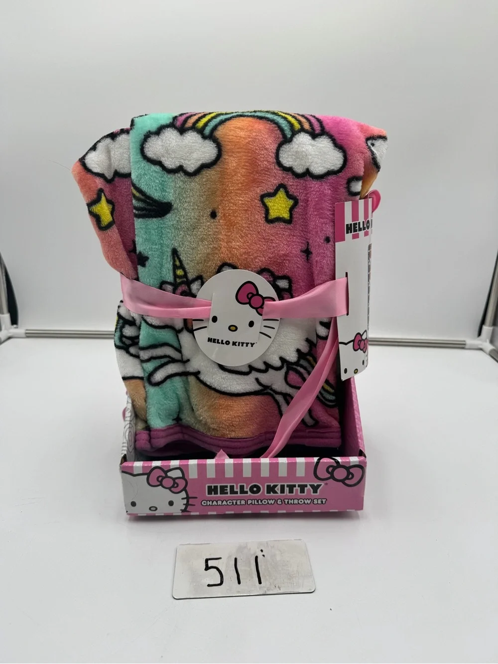 Hello Kitty Rainbow Unicorn Pillow Throw Blanket Set 40x50 13in NWT Sanrio